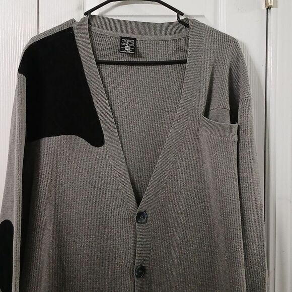 Crooks & Castles  gray black cardigan sweater classy casual  Sz 3XL EUC - Picture 3 of 9